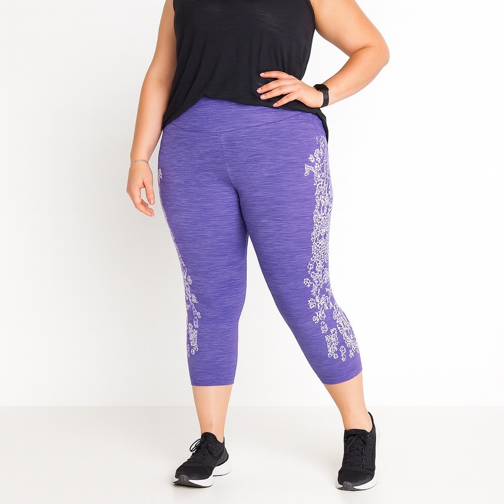 R8 Activewear Womens XL  Purple‎ Heathered Reflective Capris Leggings Athletic